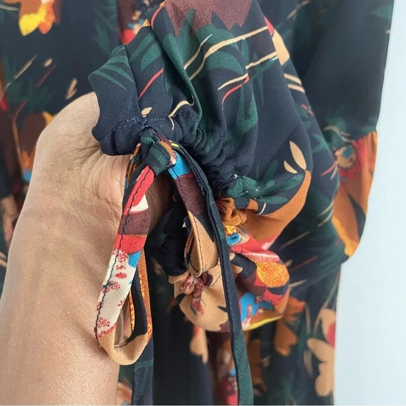 Boho Floral Mini Dress Women Fall Bloomcore Ruffle Hem indie Goblin Flowy Loose - Picture 3 of 8